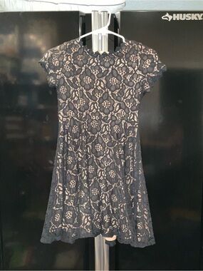 Rare Editions Black Lace Dress with Cream Underlay